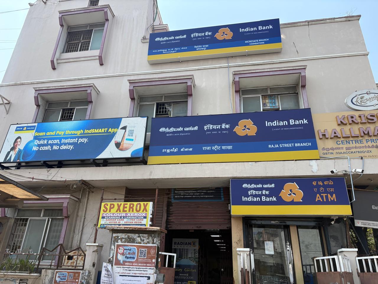 Indian Bank — Raja Street & Microsate branches · fascia, ATM & LED display, signage by Choice Advertising