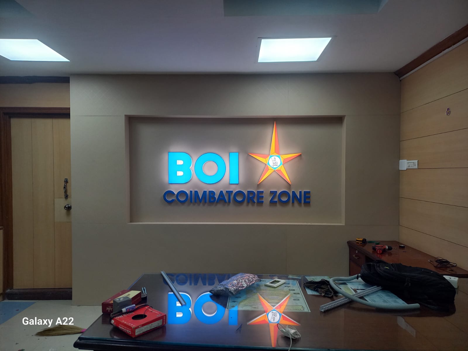 Illuminated Bank of India Coimbatore zone interior branding by Choice Advertising